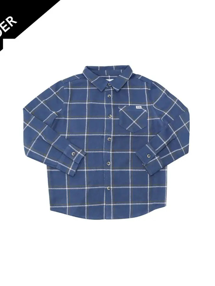 Boys Navy Plaid Flannel Shirt